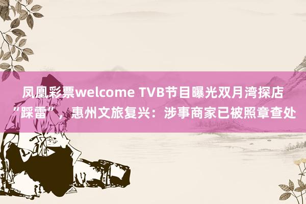凤凰彩票welcome TVB节目曝光双月湾探店“踩雷”，惠州文旅复兴：涉事商家已被照章查处