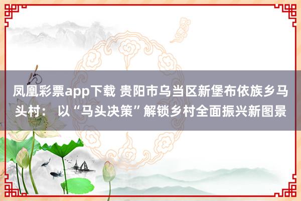 凤凰彩票app下载 贵阳市乌当区新堡布依族乡马头村： 以“马头决策”解锁乡村全面振兴新图景