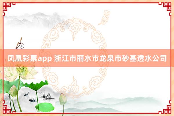 凤凰彩票app 浙江市丽水市龙泉市砂基透水公司