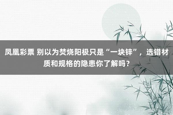 凤凰彩票 别以为焚烧阳极只是“一块锌”，选错材质和规格的隐患你了解吗？