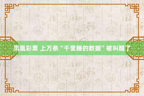 凤凰彩票 上万条“千里睡的数据”被叫醒了
