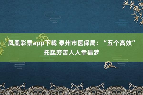 凤凰彩票app下载 泰州市医保局：“五个高效”托起穷苦人人幸福梦