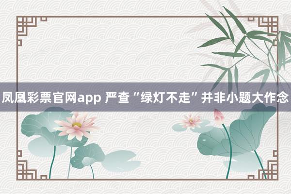 凤凰彩票官网app 严查“绿灯不走”并非小题大作念