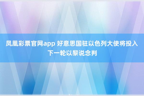 凤凰彩票官网app 好意思国驻以色列大使将投入下一轮以黎说念判