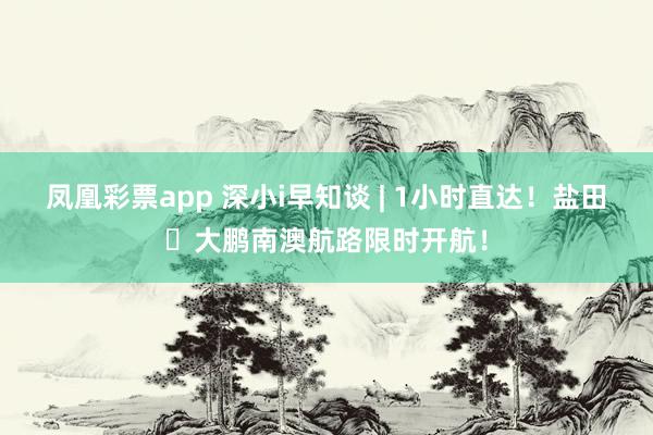 凤凰彩票app 深小i早知谈 | 1小时直达！盐田⇌大鹏南澳航路限时开航！