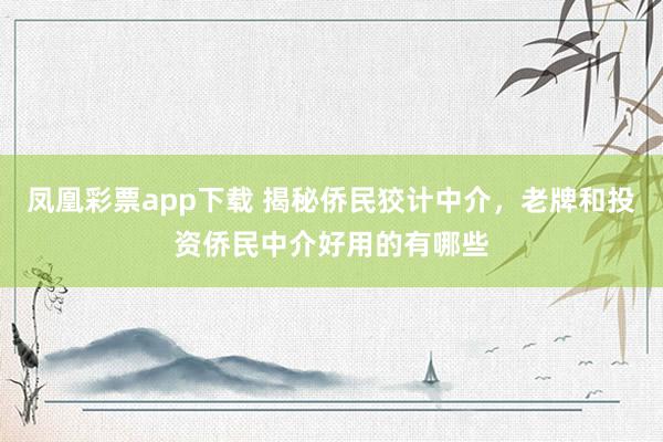 凤凰彩票app下载 揭秘侨民狡计中介，老牌和投资侨民中介好用的有哪些