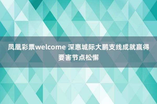 凤凰彩票welcome 深惠城际大鹏支线成就赢得要害节点松懈