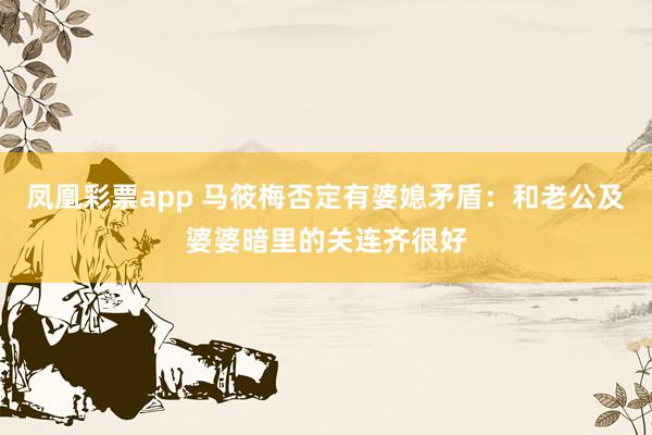 凤凰彩票app 马筱梅否定有婆媳矛盾：和老公及婆婆暗里的关连齐很好