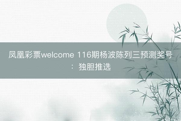 凤凰彩票welcome 116期杨波陈列三预测奖号：独胆推选